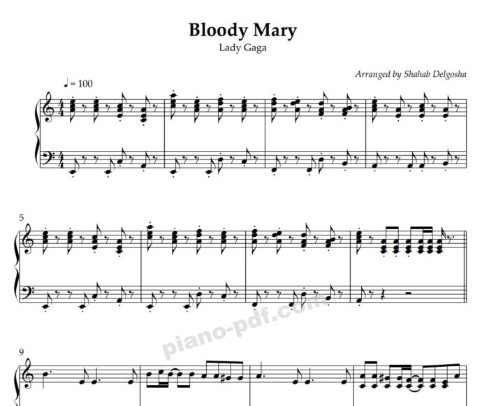 bloody mary lady gaga piano sheet