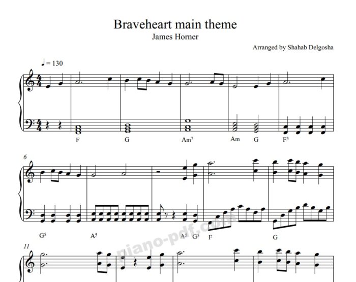 Braveheart main theme piano sheet