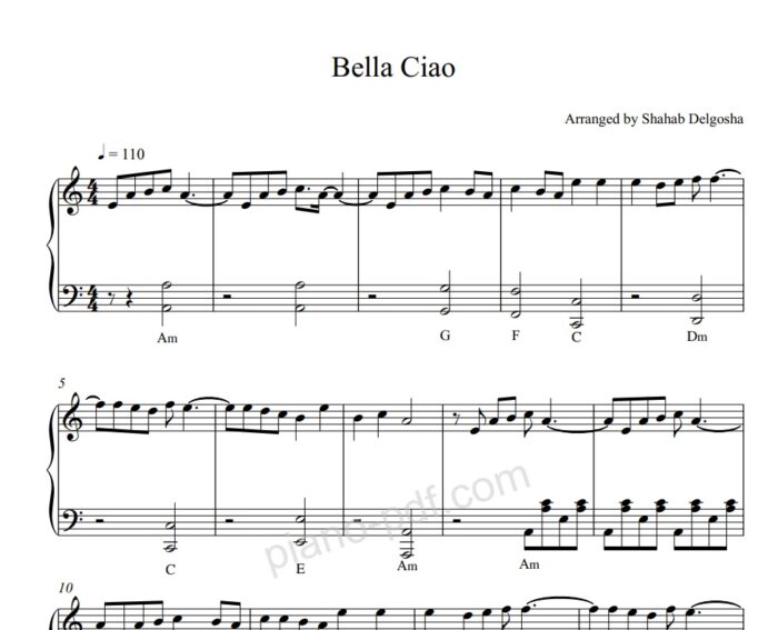 bella ciao piano sheet