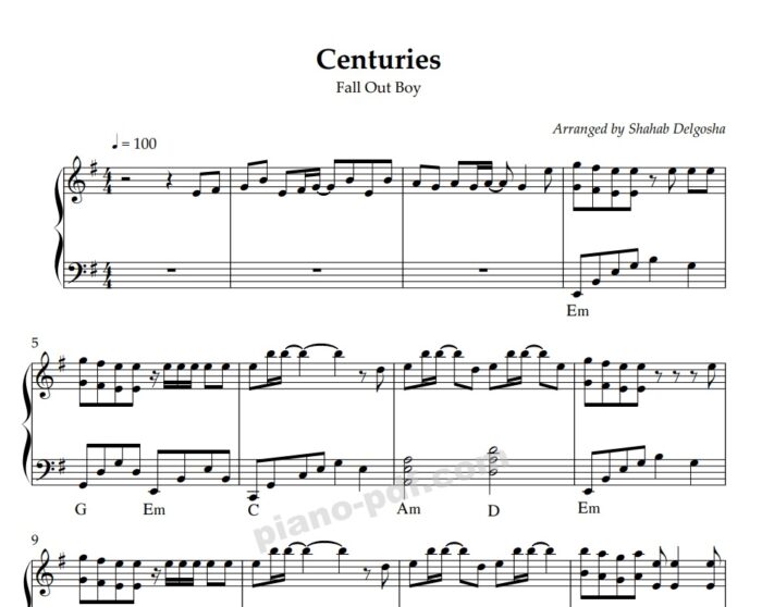 centuries fall out boy piano sheet