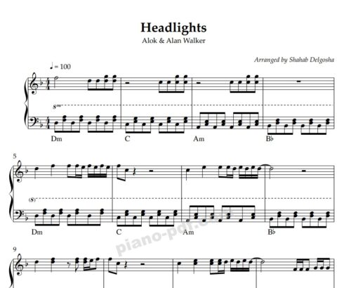 Headlights Alan Walker piano sheet