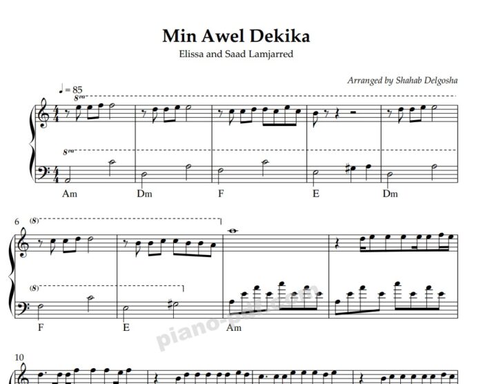 min awel dekika piano sheet