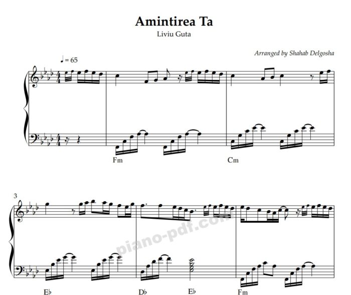 amintirea ta piano sheet