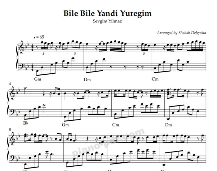 bile bile yandi yuregim piano sheet