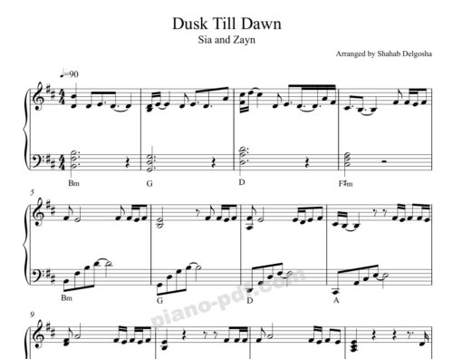 dusk till dawn piano sheet