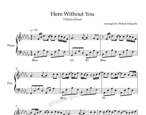 Here Without You piano Sheet