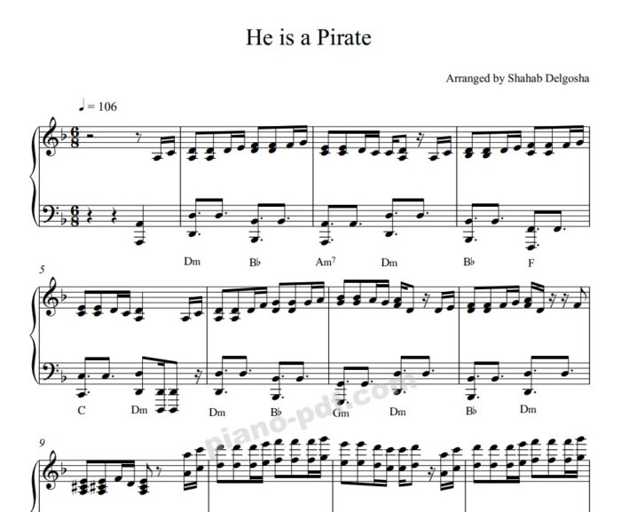 he's a pirate piano sheet