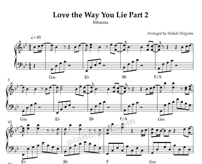 love the way you lie part 2 piano sheet