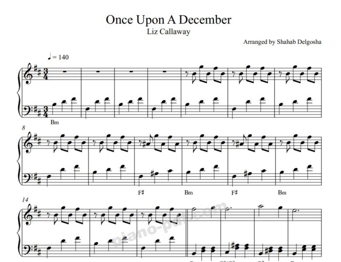 Once Upon A December piano sheet