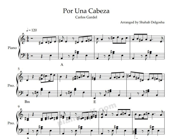 por una cabeza piano sheet