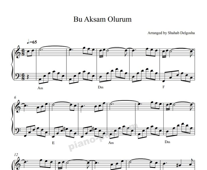 Bu Aksam Olurum Piano Sheet