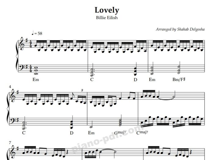 lovely billie eilish piano sheet