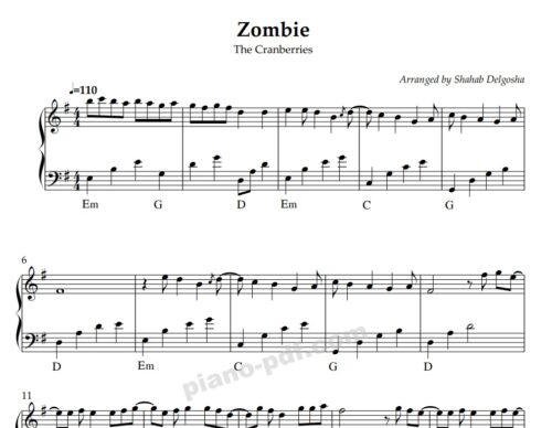 zombie the cranberries piano sheet