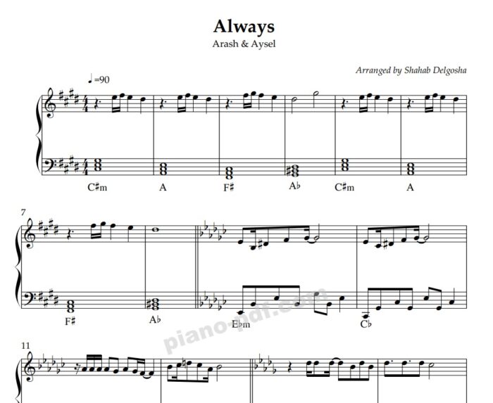 always arash piano sheet