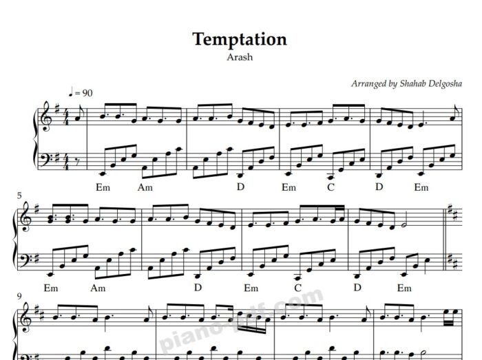 temptation arash piano sheet