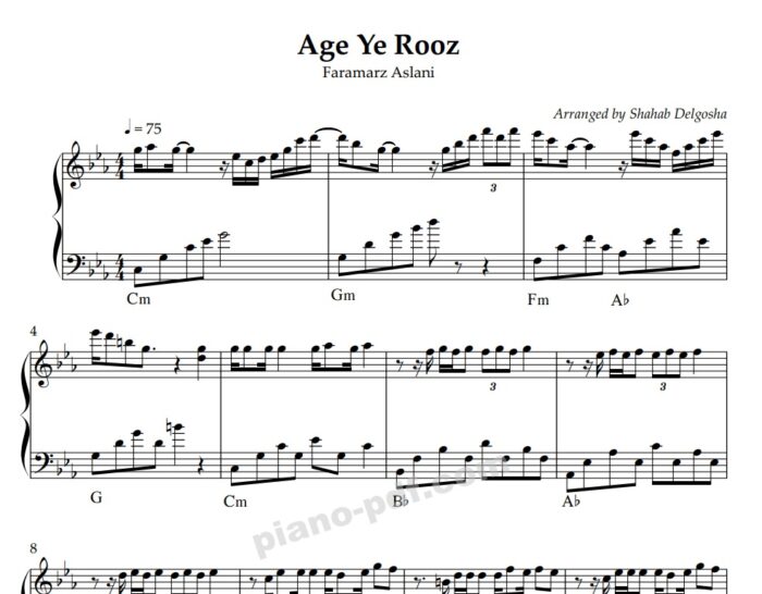 Age Ye Rooz Piano Sheet