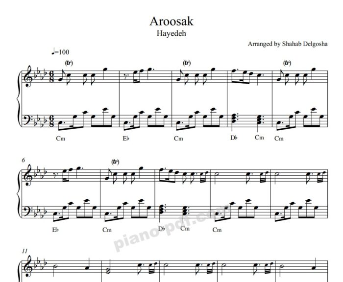 Aroosak Hayedeh Piano Sheet