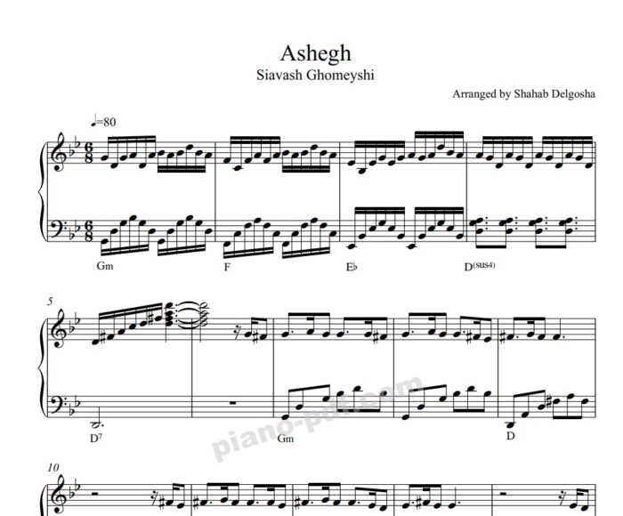 Ashegh Siavash Ghomayshi Piano Sheet