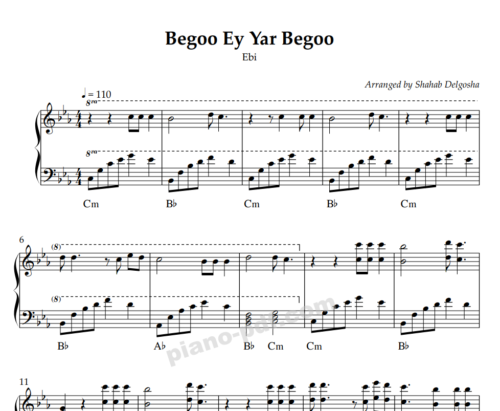 Begoo Ey Yar Begoo Piano Sheet