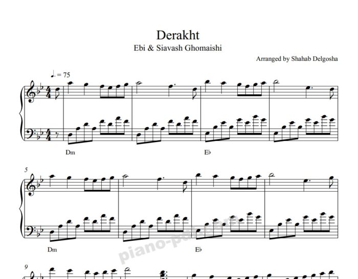 Derakht Ebi Piano Sheet