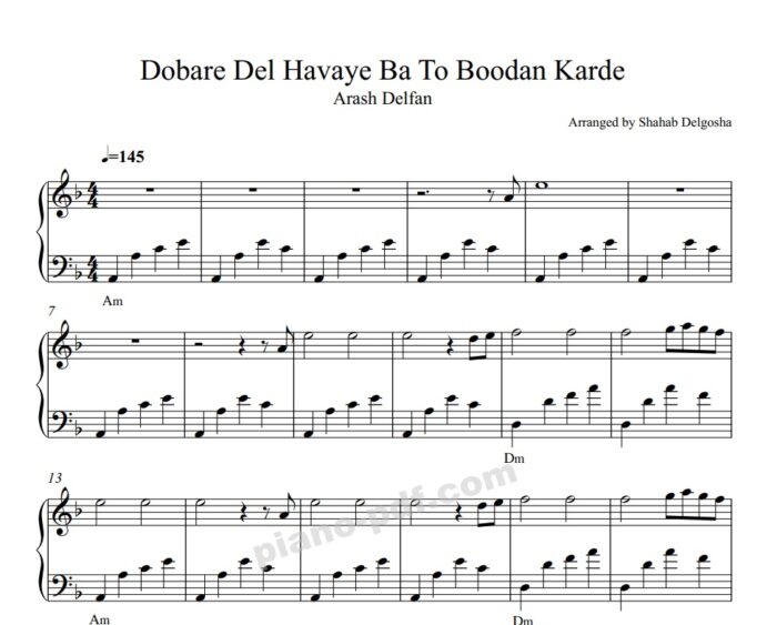 Dobare Del Havaye Ba to Boodan Karde Piano Sheet