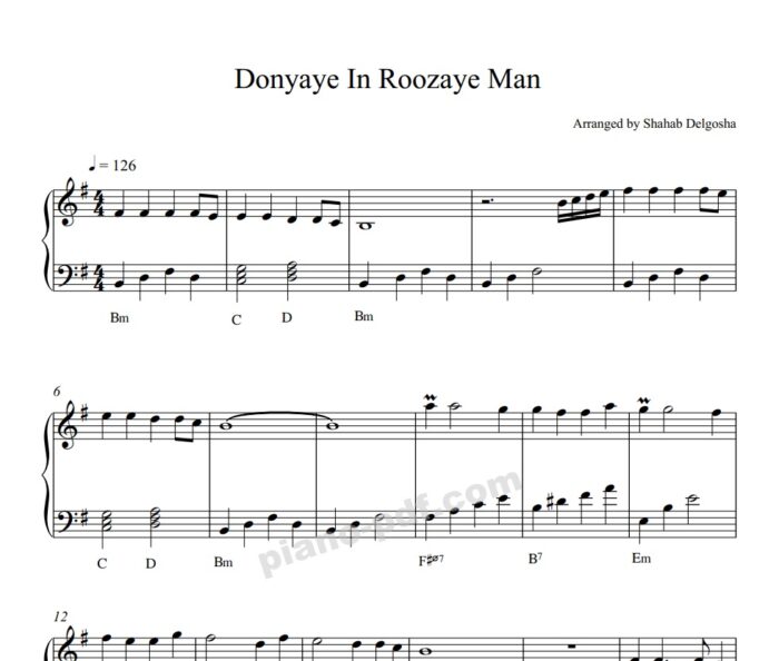 Donyaye In Roozaye Man Piano Sheet