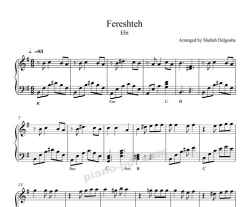 Mage Fereshteh Ham Badeh Piano Sheet