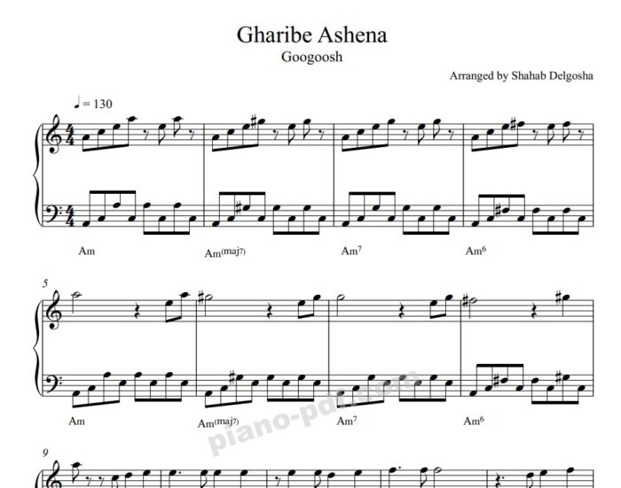 Gharibe Ashena Piano Sheet