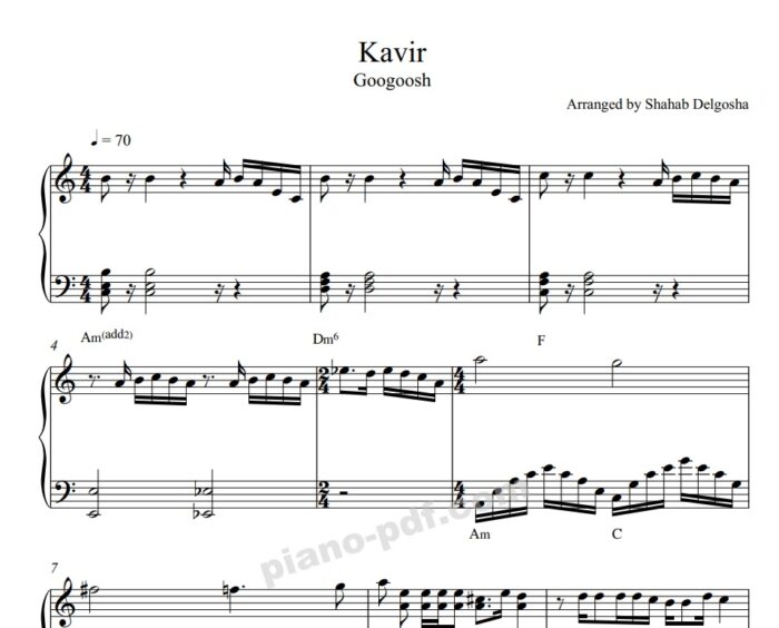 Kavir Googoosh Piano Sheet