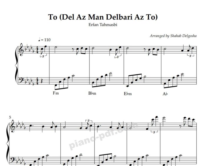 Del Az Man Delbari Az To Piano Sheet