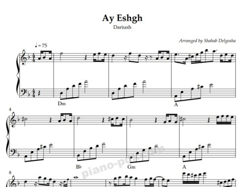 Ay Eshgh Dariush Piano Sheet