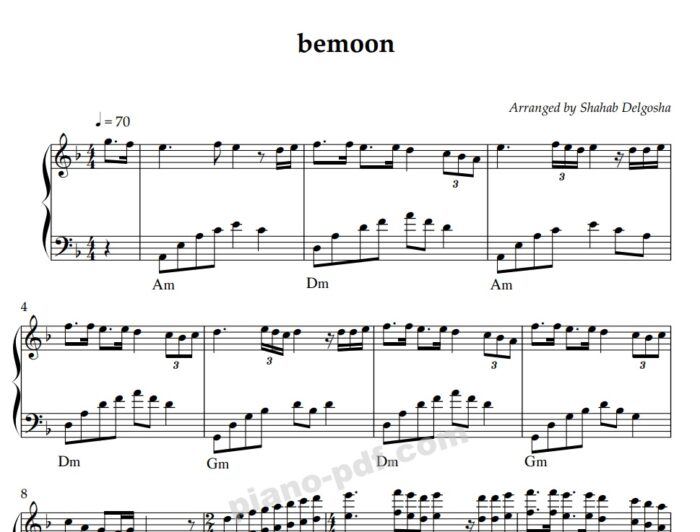 Bemoon Mohsen Yeganeh Piano Sheet