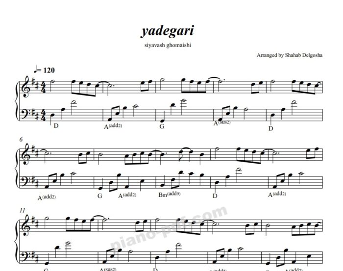 Yadegari Piano Sheet