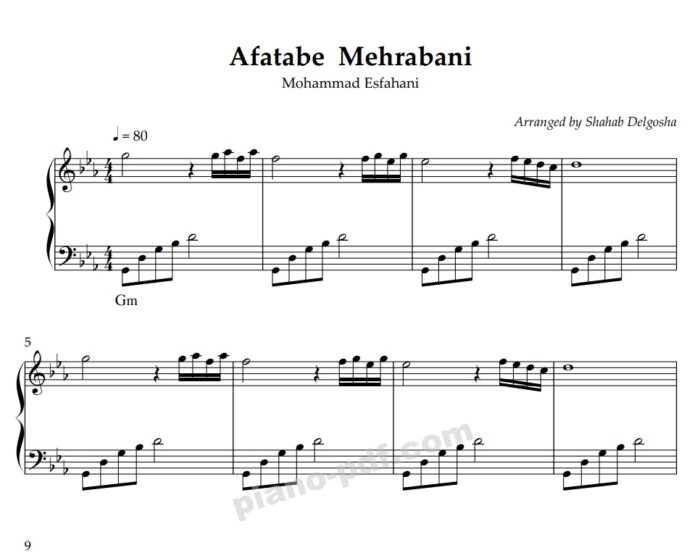 Aftabe Mehrabani Piano Sheet