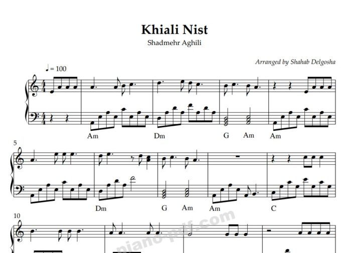 Khiali Nist Piano Sheet