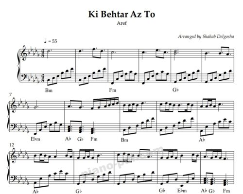 Ki Behtar Az To Piano Sheet