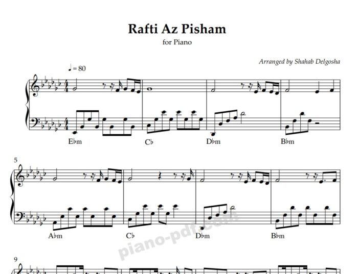 Rafti Az Pisham Piano Sheet