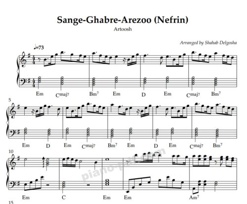 Sange Ghabre Arezoo Piano Sheet