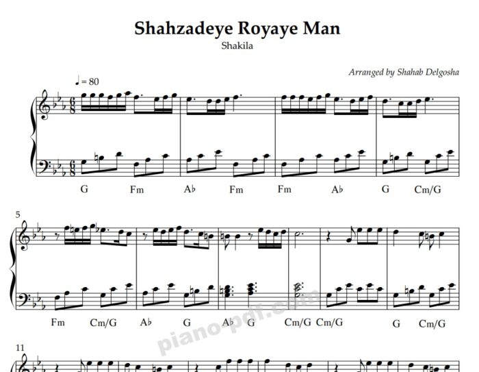 Shahzadeye Royaye Man Piano Sheet