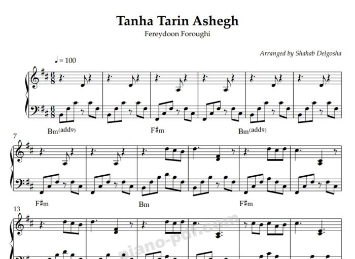 Tanha Tarin Ashegh Piano Sheet