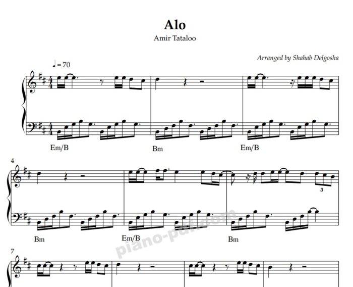 Alo Tataloo Piano Sheet