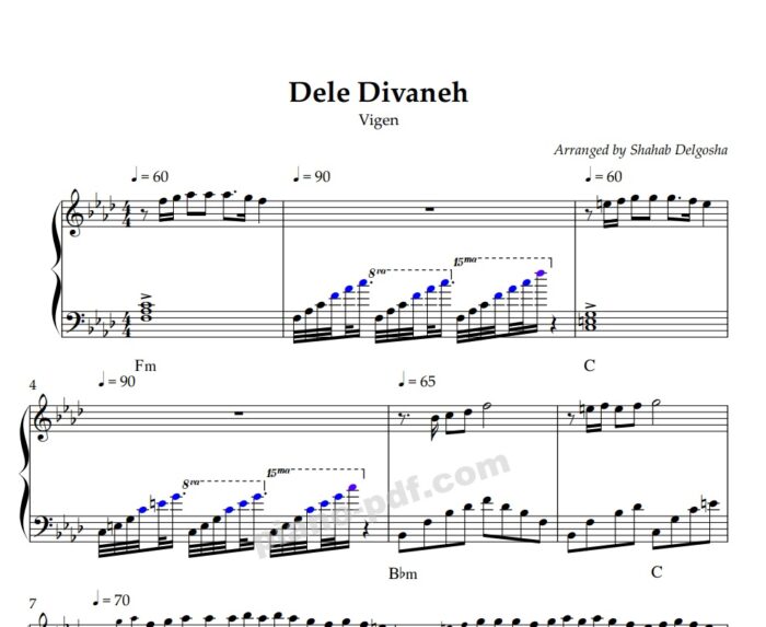 Dele Divaneh Piano Sheet