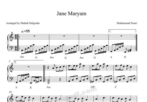 Jane Maryam Piano Sheet