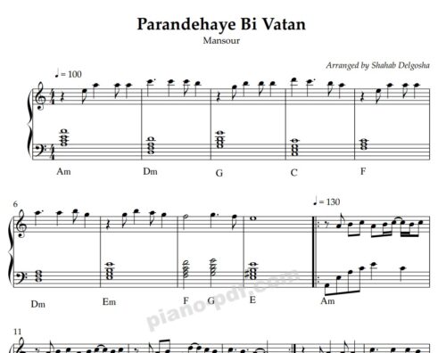 Parandehaye Bi vatan Piano Sheet