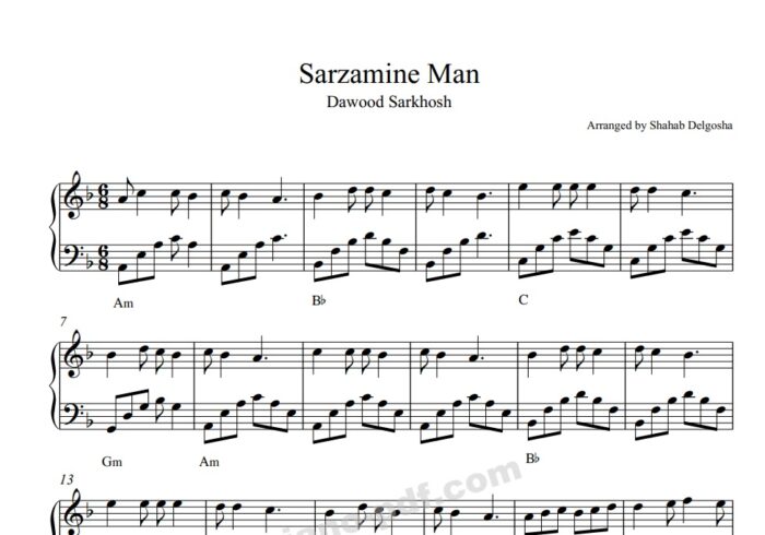 Sarzamine Man Piano Sheet