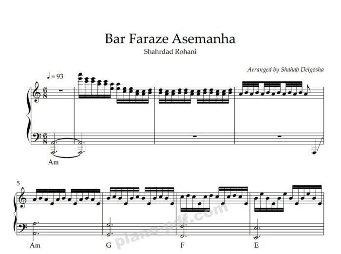 Bar Faraze Asemanha Piano Sheet