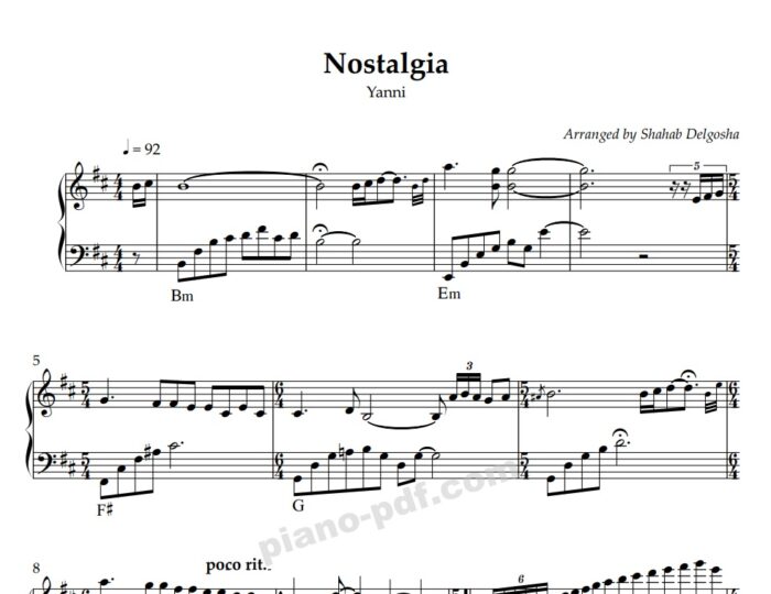 Nostalgia Yanni Piano Sheet