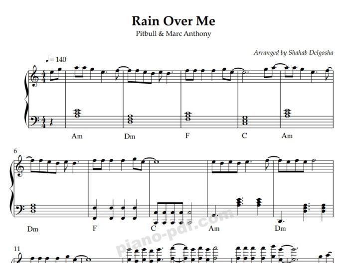 Rain Over Me Piano Sheet