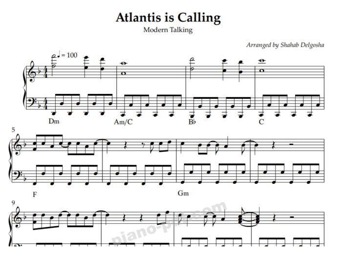 Atlantis is Calling Piano Sheet