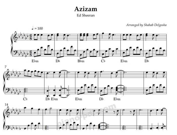 Azizam Ed Sheeran Piano Sheet